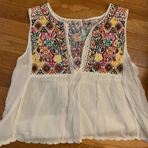 SMALL FREE PEOPLE TANK TOP - WHITE WITH COLORFUL EMBRY